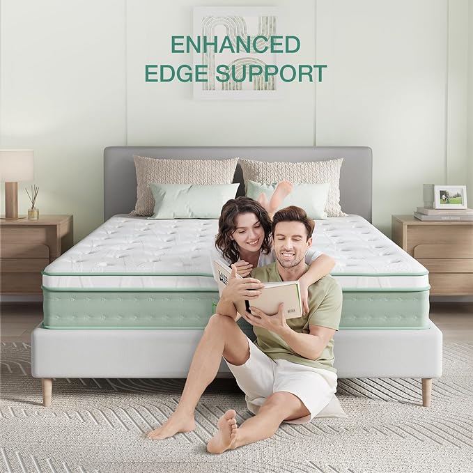 Novilla Queen Mattress, 12 Inch Hybrid Mattress, Gel Memory Foam with Individual Pocket Springs for a Peaceful Sleep, Queen Size Mattresses with Quilted Cover