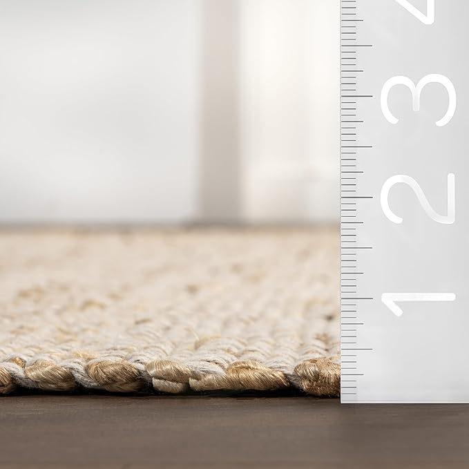 nuLOOM 4 Round Elfriede Jute & Cotton Hand Woven Area Rug, Natural, Solid Rustic Farmhouse Style, Weaved Design, Natural Fiber, For Bedroom, Living Room, Dining Room, Hallway, Office, Entryway