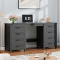 Vabches Farmhouse 60.6” Executive Desk with 7 Drawers, Computer Desk with File Drawer for Hanging Files A4, Workstation for Home Office, Study.Black