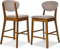 Best Choice Products Bar Stool Set of 2, Mid-Century Modern Upholstered Wood, Armless Counter Height w/Seat Cushion, Backrest - Walnut/Gray
