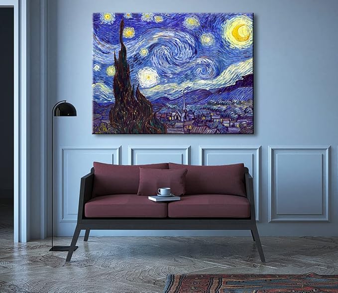 Wieco Art Starry Night Canvas Prints Wall Art by Van Gogh Classical Famous Artwork Huge Size Modern Blue Impressionist Sky Star Pictures Paintings for Living Room Bedroom Home Decorations