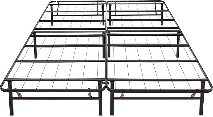 Amazon Basics Bed Frame with Storage, Foldable Metal Platform, Sturdy Steel, No Box Spring Needed, 14-inch High, Tool-Free Setup, Queen Size, Black
