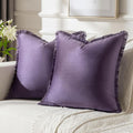 FUTEI Eggplant Purple Velvet Decorative Throw Pillow Covers 18x18 Set of 2,Soft Cozy Edge with Tassels Cushion Case,Boho Modern Home Decor for Couch Bed Living Room