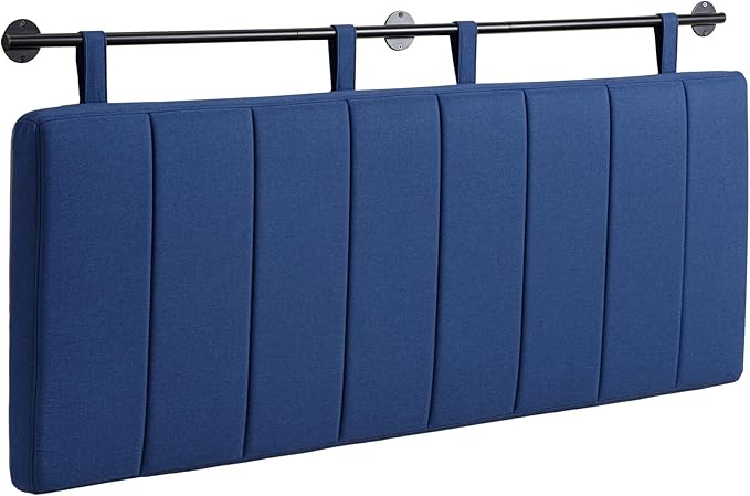 UEV King Headboard Only, Wall Mounted Hanging Upholstered Bed Head Board, Modern Vertical Channel Design of Fine Linen, Elegant Dark Blue Fluted Headboard for Bedroom (Dark Blue, King Size)
