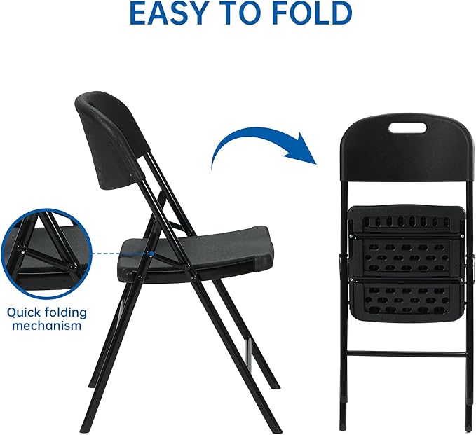 100 Pack Thicker 800 LBS Black Folding Chairs, Commercial Grade Folding Chair, Foldable Chairs for Events