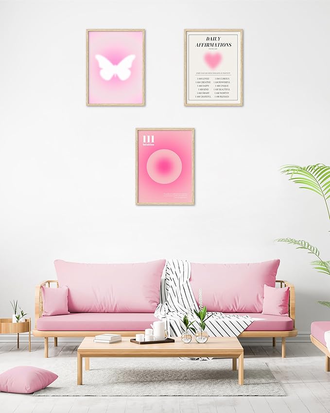 HesenDot Pink Motivational Canvas Wall Art,Unframed Daily Affirmations Prints, 12x16in Aesthetic Butterfly Poster,Unique Wall Decor for Women Girls Bedroom Study Dorm Office Home,3 Pack