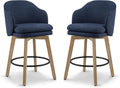 Counter Height Barstools 26 inch Upholstered Swivel Bar Stools with Back and Wood Legs for Kitchen Island,Set of 2,Blue Fabric