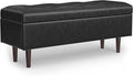 SIMPLIHOME Shay 48 inch Wide Mid Century Modern Rectangular Storage Ottoman in Distressed Black Vegan Faux Leather, Assembled, for The Living Room, Entryway and Family Room