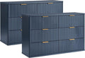 LEYAOYAO Fluted 6 Drawers Dresser Set of 2, 48" Wide Modern Chest of Drawers with Woodgrain Top, Curved Profile Design, Dresser TV Stand, Wood Drawer Organizer for Bedroom, Living Room, Hallway,Blue