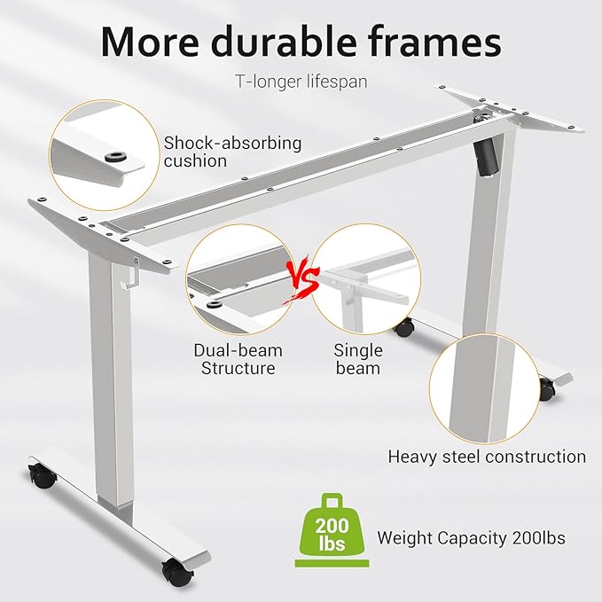 farexon Electric Standing Desk Adjustable Height, 63x24 Inches Computer Desk with Rolling Wheels, Mouse Pad,Multifunctional Stand up Desk for Home/Office(White)