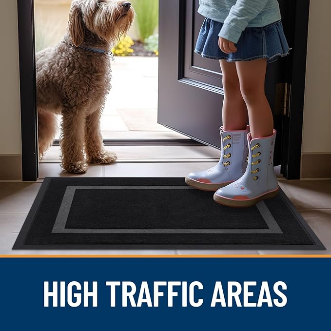 OLANLY Front Door Mat Indoor Outdoor Entrance, Waterproof All-Season, All-Weather Doormat, Sturdy Natural Rubber, Fade Resistant, Low Profile, Easy Clean Patio Porch Entryway Mat, 47x23, Black
