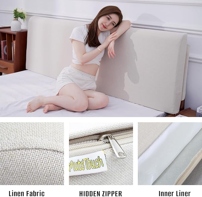 Upholstered Full Headboard, No Tools Needed, Wall Mounted Headboard with Removeable Washable Linen, Multi-Functional Backrest (Beige)
