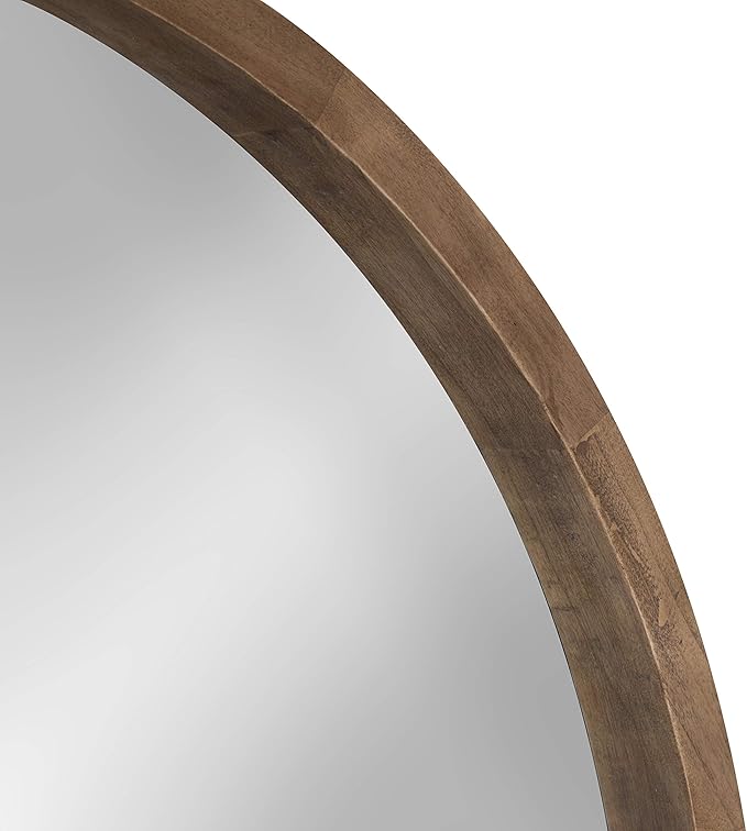 Kate and Laurel Hutton Round Decorative Wood Frame Wall Mirror, 30 Inch Diameter, Natural Rustic