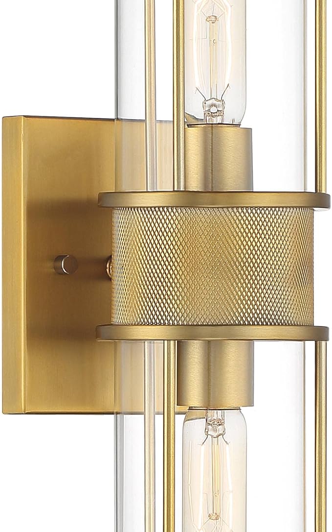 Possini Euro Design Miranda Modern Wall Light Sconce Warm Brass Gold Hardwired 4 1/2" 2-Light Fixture Clear Glass Shades for Bedroom Bathroom Vanity Reading Living Room Hallway House Home Decor