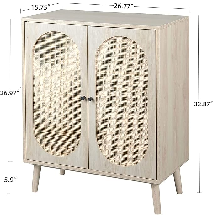 Sideboard Buffet Cabinet, High Kitchen Storage Cabinet with Rattan Doors and Adjustable Shelves, Accent Home Furniture for Living Room, Bedroom (Natural)