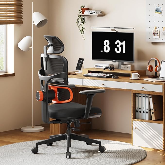 Newtral Ergonomic Office Chair with Fully Adaptive Lumbar Support, 136°Tilt Function, Computer Desk Chair with Soft 4D Armrest, Adjustable Headrest (Upgrade with Laptop Tray, Black)