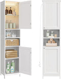 VASAGLE Tall Storage Cabinet with Lights, Slim Freestanding Cabinet with Adjustable Shelves, for Small Spaces, Bathroom, Living Room, Modern, 15.7 Inches Wide, Cloud White UBBC766W02