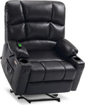 MCombo Oversized Dual Motor Power Lift Recliner Chair Sofa with Massage and Heat for Big Elderly People, Infinite Position, USB Ports, Faux Leather R7677 (Black, Medium-Oversize)