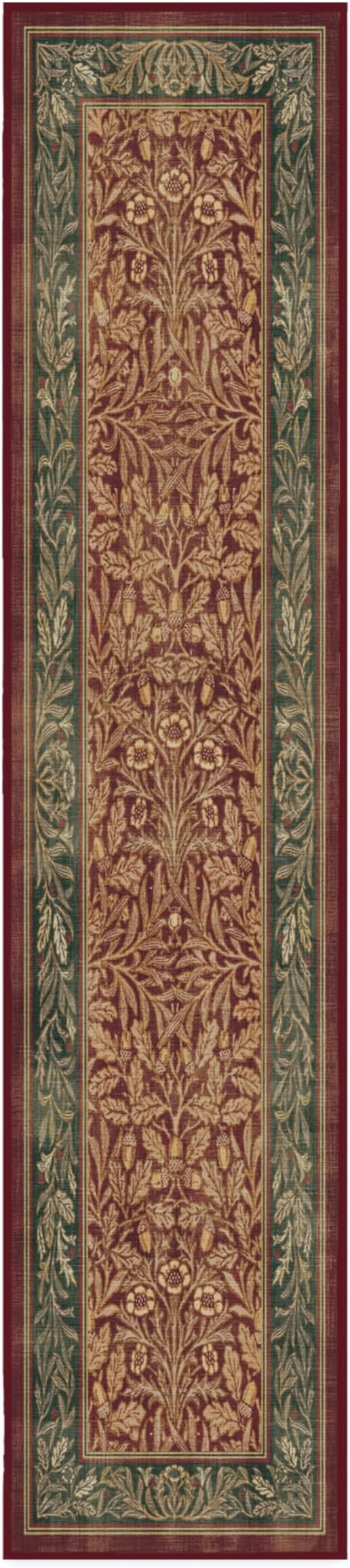 RUGGABLE x Morris & Co Machine Washable Christmas Runner Rug – Acorn Amber Red 2.5x12, Stain-Resistant, Non-Slip – Washable Rug for Hallway, Entryway, Living Room & Kitchen–with Standard Pad