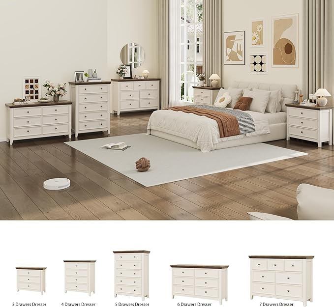 Antique White Dresser for Bedroom 7 Drawers Dresser,7 Chest of Drawers Storage Cabinet for Living Room,Filing Cabinet for Home Office