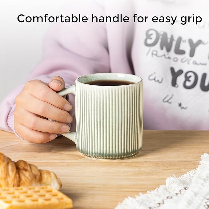 GBHOME 12oz Stoneware Coffee Mugs, Ceramic Coffee Cups with Handle for Man,Woman,Dad,Mom, Modern Coffee Mugs Set of 6 for Latte/Cappuccino/Cocoa/Tea/Cocoa/Milk. Dishwasher&Microwave Safe,Olive Green