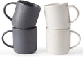 famiware Coffee Mug Set for 4, Star 12 oz Catering Mugs Cup Set with Handle for Coffee, Tea, Cocoa, Milk - Ceramic Stoneware Drinkware Set, Matte White + Matte Black