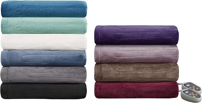 Beautyrest Heated Plush Elect Electric Blanket with 20 Heat Level Setting Controllers Equip with Secure Comfort Technology and 10 Hours Auto Shut Off, Full: 80x84, Aqua,BR54-0904