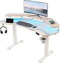EUREKA ERGONOMIC Standing Desk,63" Electric Adjustable Height Computer Desk,Wing Shaped Music Studio Desk, LED Monitor Stands, Dual Motor&Slot, Maple