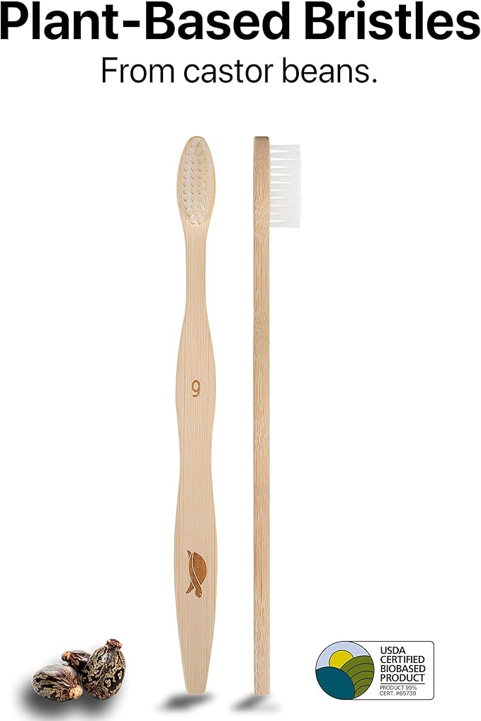 Sea Turtle Plant-Based Bristles, Soft Bamboo Toothbrushes, Individually Sealed (10 Pack)