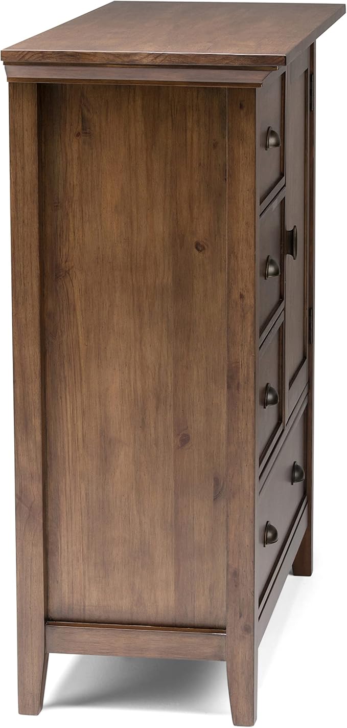SIMPLIHOME Redmond SOLID WOOD 39 inch Wide Transitional Medium Storage Cabinet in Rustic Natural Aged Brown with 3 Small Drawers, 1 Large Drawer