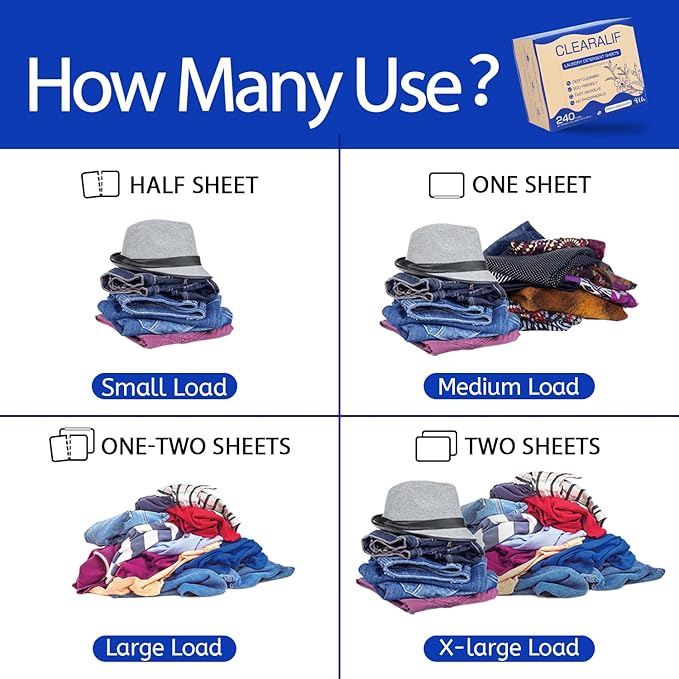 CLEARALIF Laundry Detergent Sheets Up to 240 Loads, Fresh Linen - Great For Travel,Apartments, Dorms,Laundry Detergent Strips Eco Friendly & Hypoallergenic