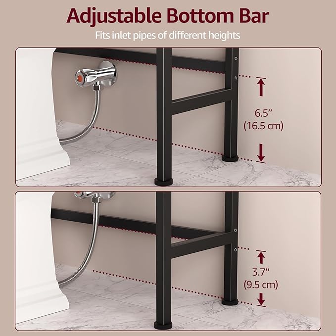 Over The Toilet Storage Cabinet - Bathroom Shelves Above Toilet Freestanding Organizer Shelf with Doors Narrow Floor Stand Rack Farmhouse Wood 71" Tall, Black