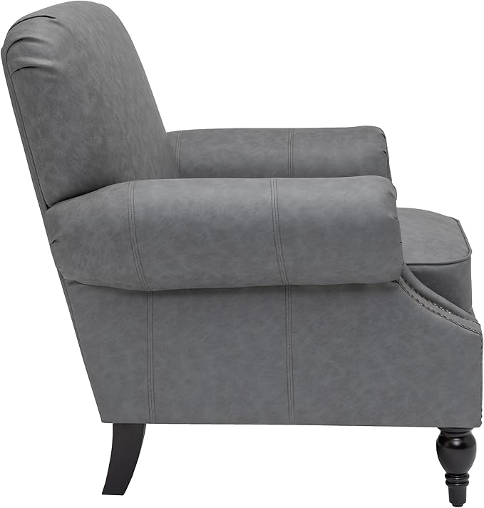 Accent Chair,22.4" Seat Depth Armchair with Roll Arms,36.6W*34.3D*34.6H Living Room Chair,Wood Legs,Set of 1,Faux Leather in Gray