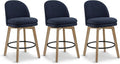 Counter Height Barstools 26 inch Upholstered Swivel Bar Stools with Back and Wood Legs for Kitchen Island,Set of 3,Blue Fabric-Armless