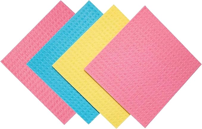 Reusable Swedish Dishcloths for Kitchen – Eco Friendly Paper Towel Alternative – Absorbent, Washable, Compostable Cleaning Cloths – 4 Pack by Paperless Kitchen