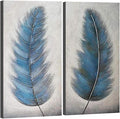 Wieco Art Blue Feathers Abstract Paintings Wall Art on Canvas Mordern Canvas Wall Art for Living Room Bedroom Wall Decor Contemporary Artwork for Home Decorations