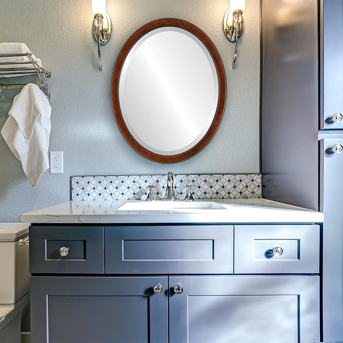 OVALCREST Oval Beveled Wall Mirror for Home Decor - Toronto Style (Vintage Cherry) 26" x 22"