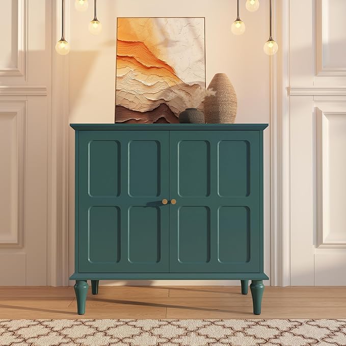 ARTPOWER Green Sideboard Buffet Cabinet with Storage, Mid-Century Modern Storage Cabinet with 2 Doors and Adjustable Shelves, Accent Style Sideboard for Entryway, Dining Room, Living Room