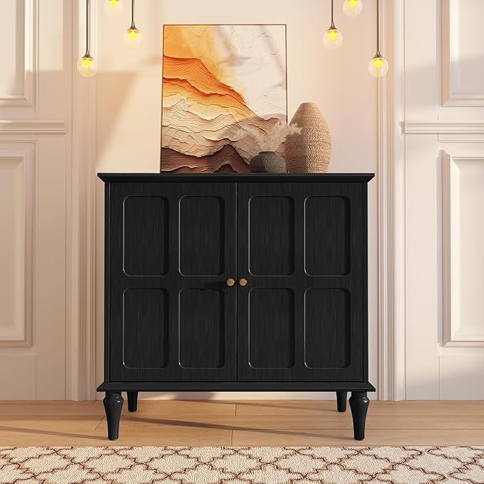ARTPOWER Black Sideboard Buffet Cabinet with Storage, Mid-Century Modern Storage Cabinet with 2 Doors and Adjustable Shelves, Accent Style Sideboard for Entryway, Dining Room, Living Room