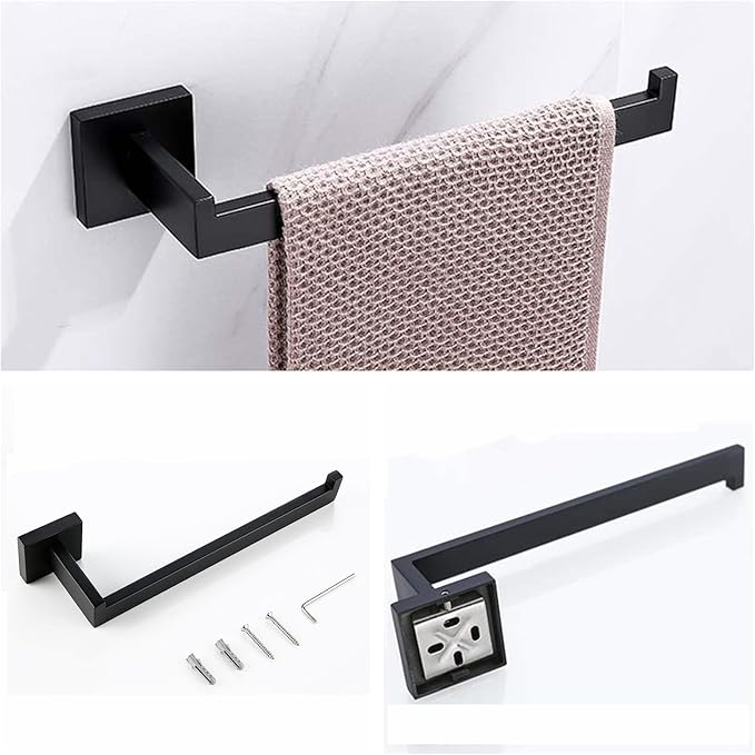 Bathroom Hardware Set Bathroom Accessories Set SUS304 Towel Bar Set Includes Towel Bar Inch+Towel Holder+Toilet Paper Holder+Towel Hook (5, Matte Black)