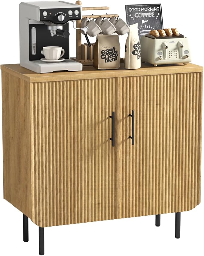 Buffet Cabinet with Storage, Sideboard with 2 Doors, Adjustable Shelf, Fluted Accent Cabinet for Living Room, Modern,Natural