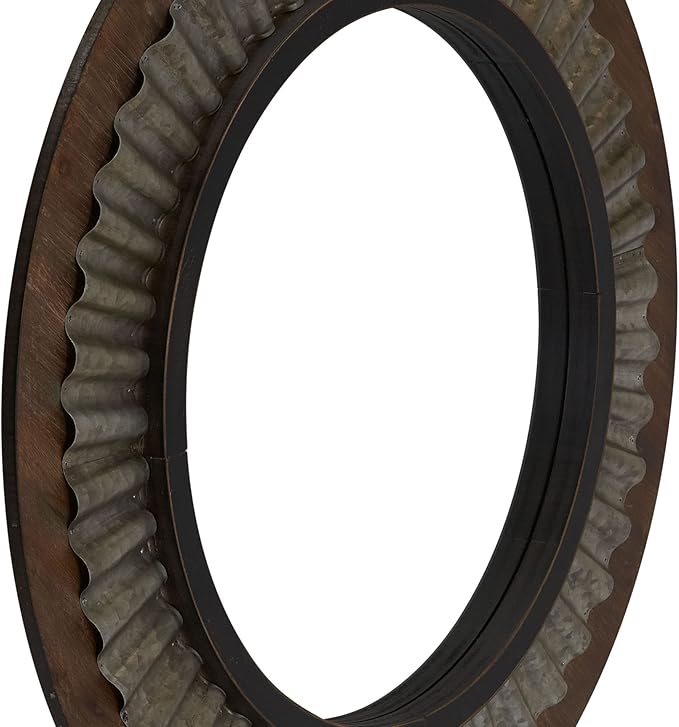 Household Essentials Household Essentials Wood Framed Sunburst Metal Mirror, Brown