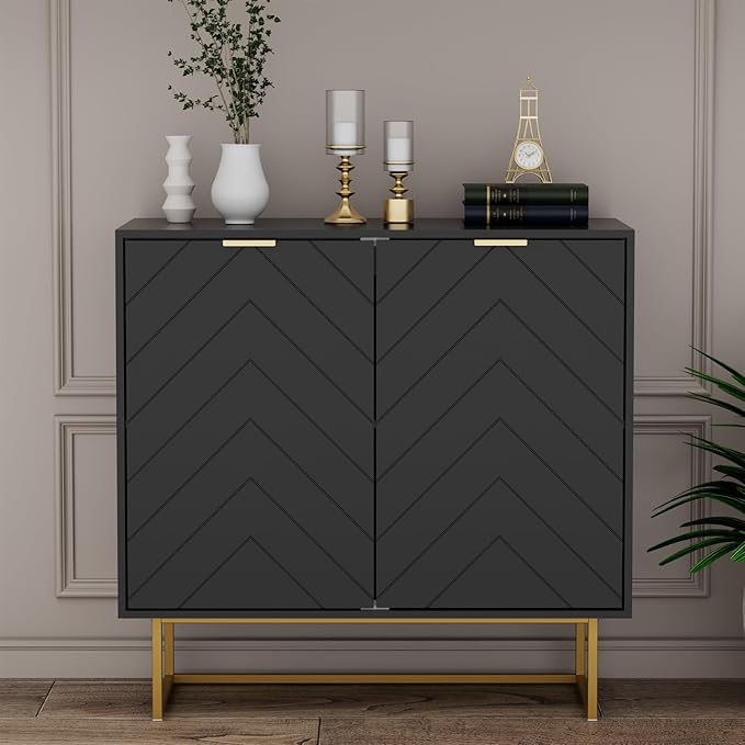 Scurrty 31.5" Black Sideboard Buffet Cabinet with Storage, Cabinet with Doors & Adjustable Shelf for Living Room & Kitchen
