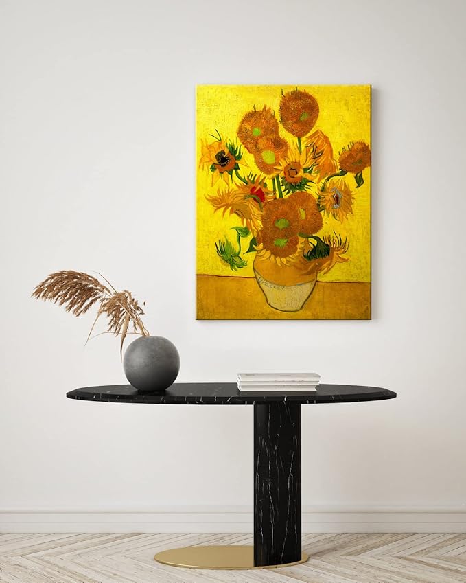 Wieco Art Large Canvas Wall Art Vase with Fifteen Sunflowers by Van Gogh Classic Oil Paintings Abstract Flowers Canvas Prints for Home Decor Floral Picture Artwork for Living Room Decor