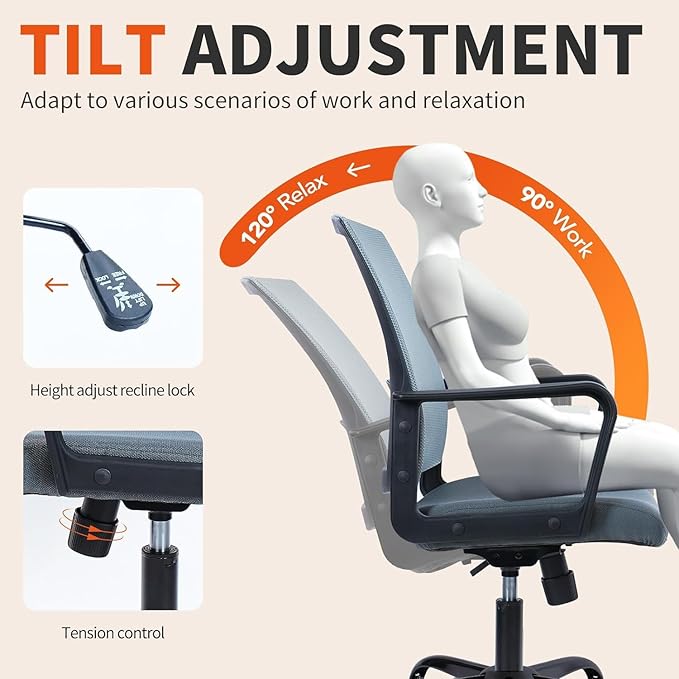 CLATINA Ergonomic Office Chair - Mesh Desk Chair with Lumbar Support, Rolling Comfortable Computer Chairs with Arms for Home Conference, Gray 2 Pack