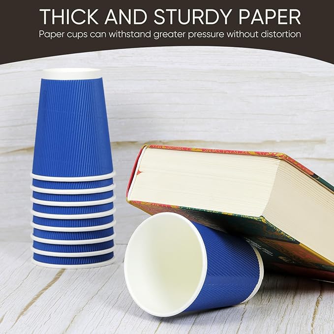 Disposable Blue Coffee Cups 12 oz 20 Pack, Paper Coffee Cups 12 oz for Hot Drinks or Cold Beverages, Insulated Corrugated Ripple Wall Cup for Office, Cafe, Home or Travel