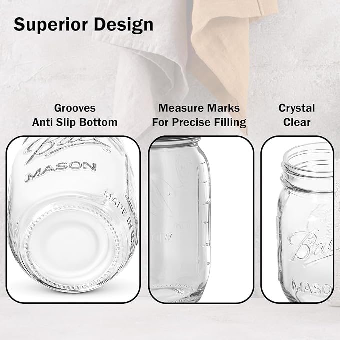 Ball Regular Mouth Mason Jars 16 oz. (12 Pack) - Pint Size Jars with Airtight Lids and Bands for Canning, Fermenting, Pickling, Meal Prep or DIY Decors and Projects Bundled with Peaknip Jar Opener