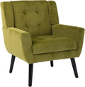 Dolonm Midcentury Modern Accent Chair with Arms, Upholstered Fabric Reading Side Chair Tufted Back Decorative Wingback Chair for Living Room Bedroom (Green)