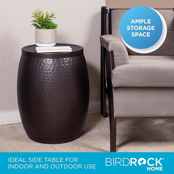BIRDROCK HOME Iron Storage Side Table - Rustic Woven End Table with Removable Lid - Circle Barrel Accent Furniture for Living Room, Indoor, or Outdoor Use - 15.94" Dx 20" H - Oil Rubbed Bronze
