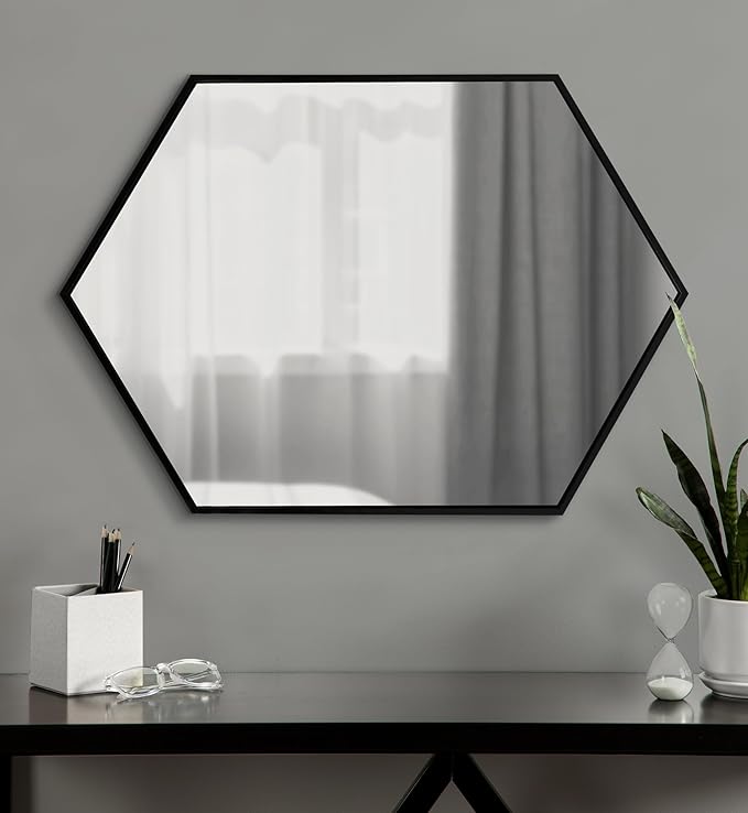 Kate and Laurel McNeer Large Hexagon Metal Wall Mirror, 31x22, Black
